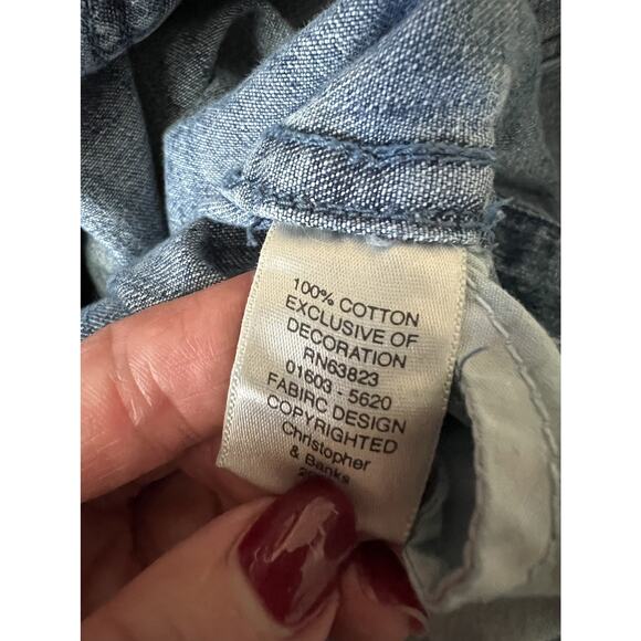 CHRISTOPHER & BANKS Vintage Christmas Appliqué Wide Leg Denim Jean Overalls Sz L - Picture 12 of 16